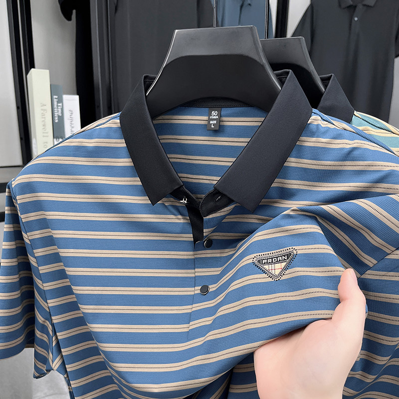 Executive Crest Striped Polo T-Shirt - Combraided 