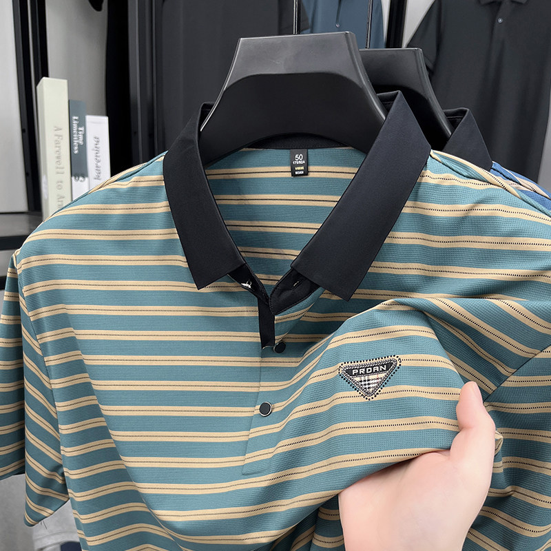Executive Crest Striped Polo T-Shirt - Combraided 
