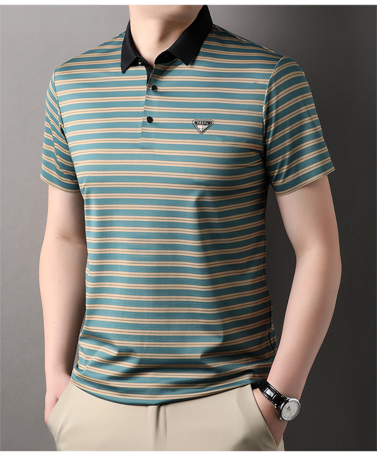 Executive Crest Striped Polo T-Shirt - Combraided 