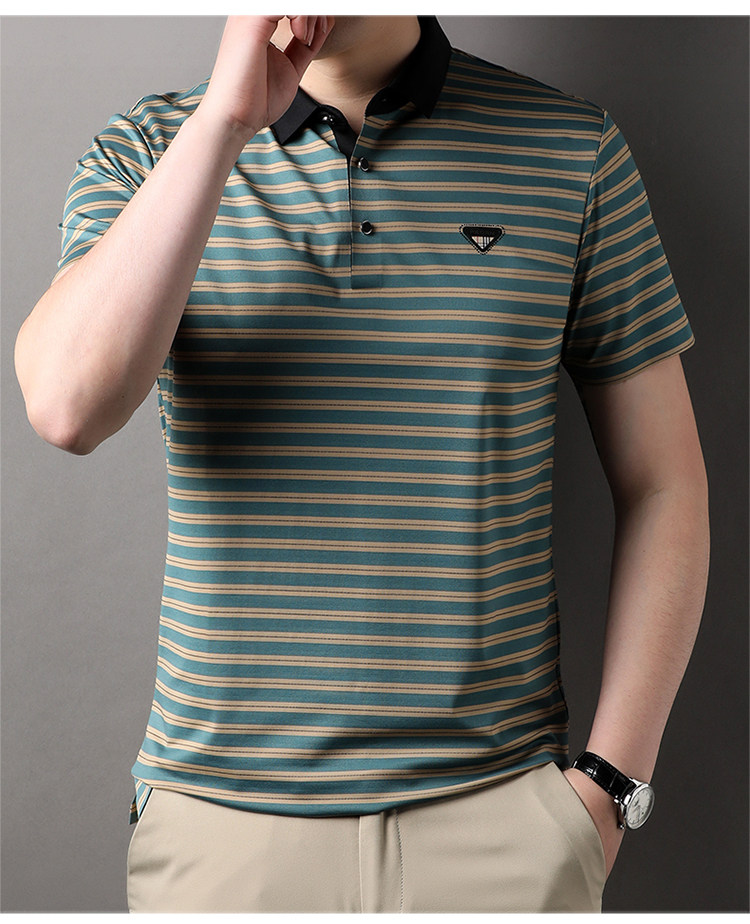 Executive Crest Striped Polo T-Shirt - Combraided 