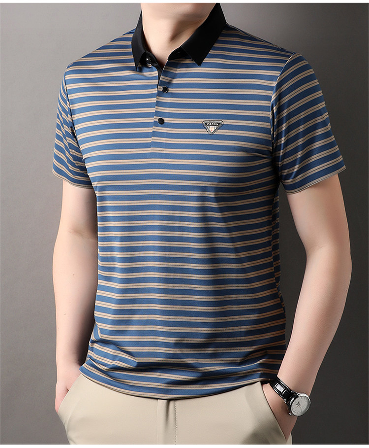 Executive Crest Striped Polo T-Shirt - Combraided 