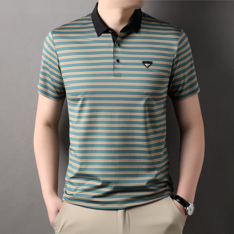 Executive Crest Striped Polo T-Shirt - Combraided 
