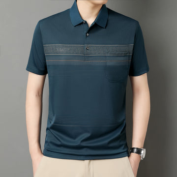 Soft Cotton Striped Polo Shirt for Men Short Sleeve Classic Comfort