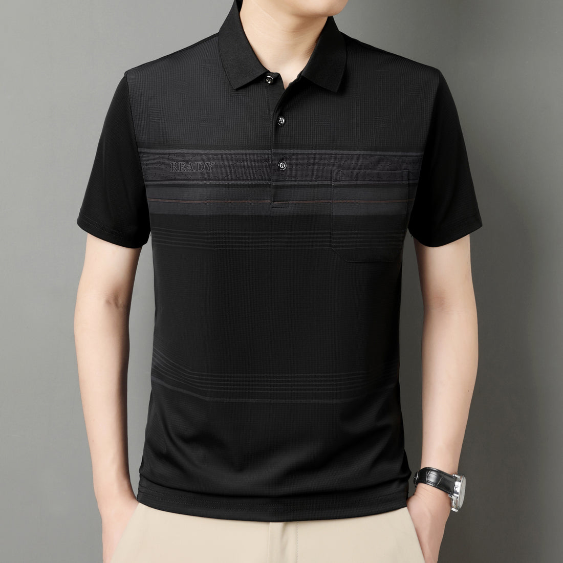 Soft Cotton Striped Polo Shirt for Men Short Sleeve Classic Comfort