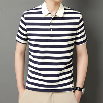 Men's Striped Polo Style Cotton Rich Collar Neck T-Shirt
