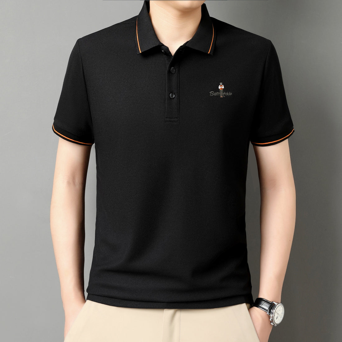 Men’s Solid Color Polo Shirt – Casual Short Sleeve T-Shirt