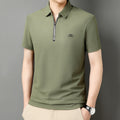 Men’s Solid Color Zipper Polo Shirt with Stand Collar and Short Sleeves - Combraided 