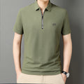 Men’s Solid Color Zipper Polo Shirt with Stand Collar and Short Sleeves - Combraided 