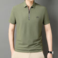 Men’s Solid Color Zipper Polo Shirt with Stand Collar and Short Sleeves - Combraided 