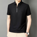 Men’s Solid Color Zipper Polo Shirt with Stand Collar and Short Sleeves - Combraided 