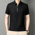 Men’s Solid Color Zipper Polo Shirt with Stand Collar and Short Sleeves - Combraided 