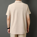 Men’s Solid Color Zipper Polo Shirt with Stand Collar and Short Sleeves - Combraided 