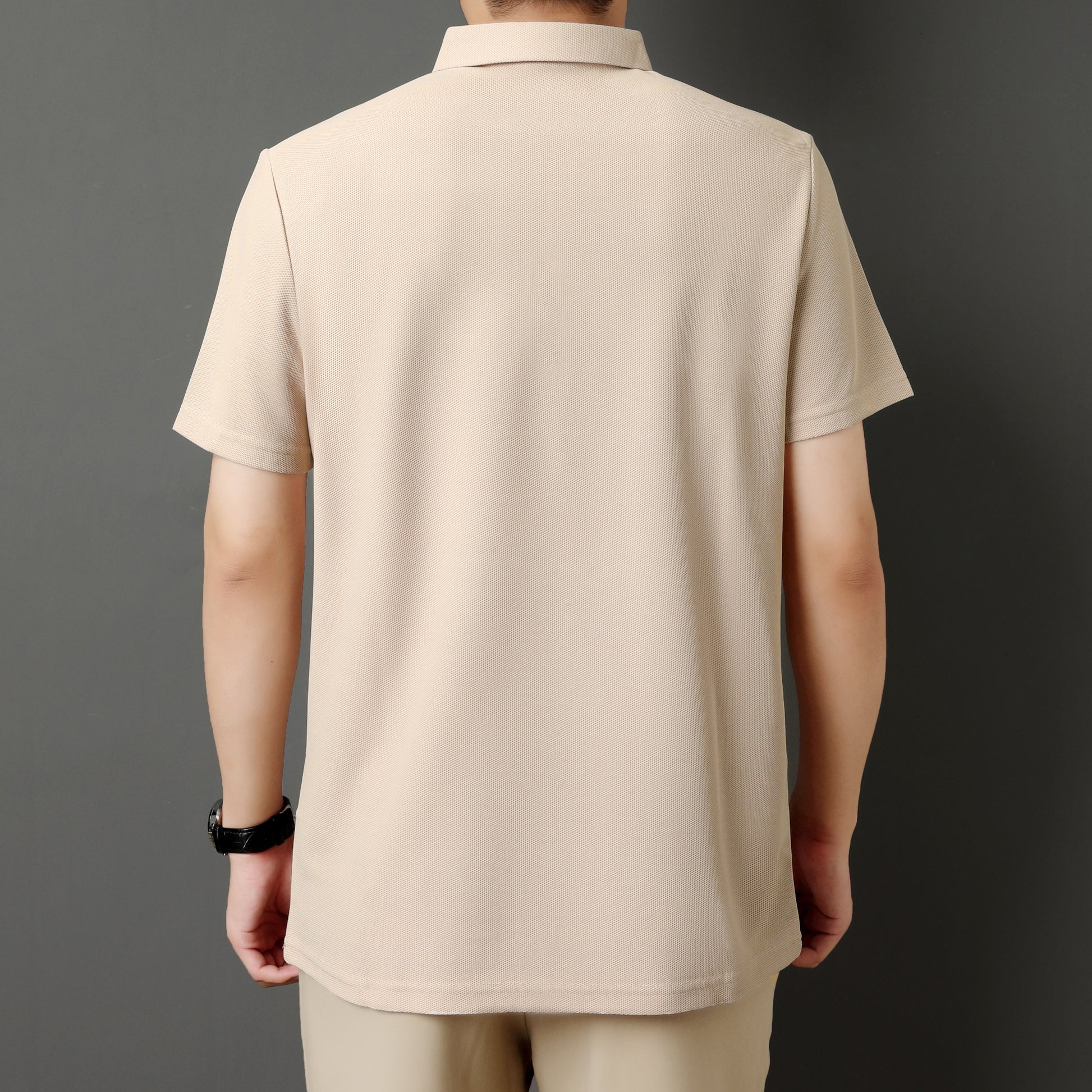 Men’s Solid Color Zipper Polo Shirt with Stand Collar and Short Sleeves - Combraided 