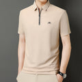 Men’s Solid Color Zipper Polo Shirt with Stand Collar and Short Sleeves - Combraided 