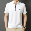 Men’s Solid Color Zipper Polo Shirt with Stand Collar and Short Sleeves - Combraided 