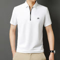 Men’s Solid Color Zipper Polo Shirt with Stand Collar and Short Sleeves - Combraided 