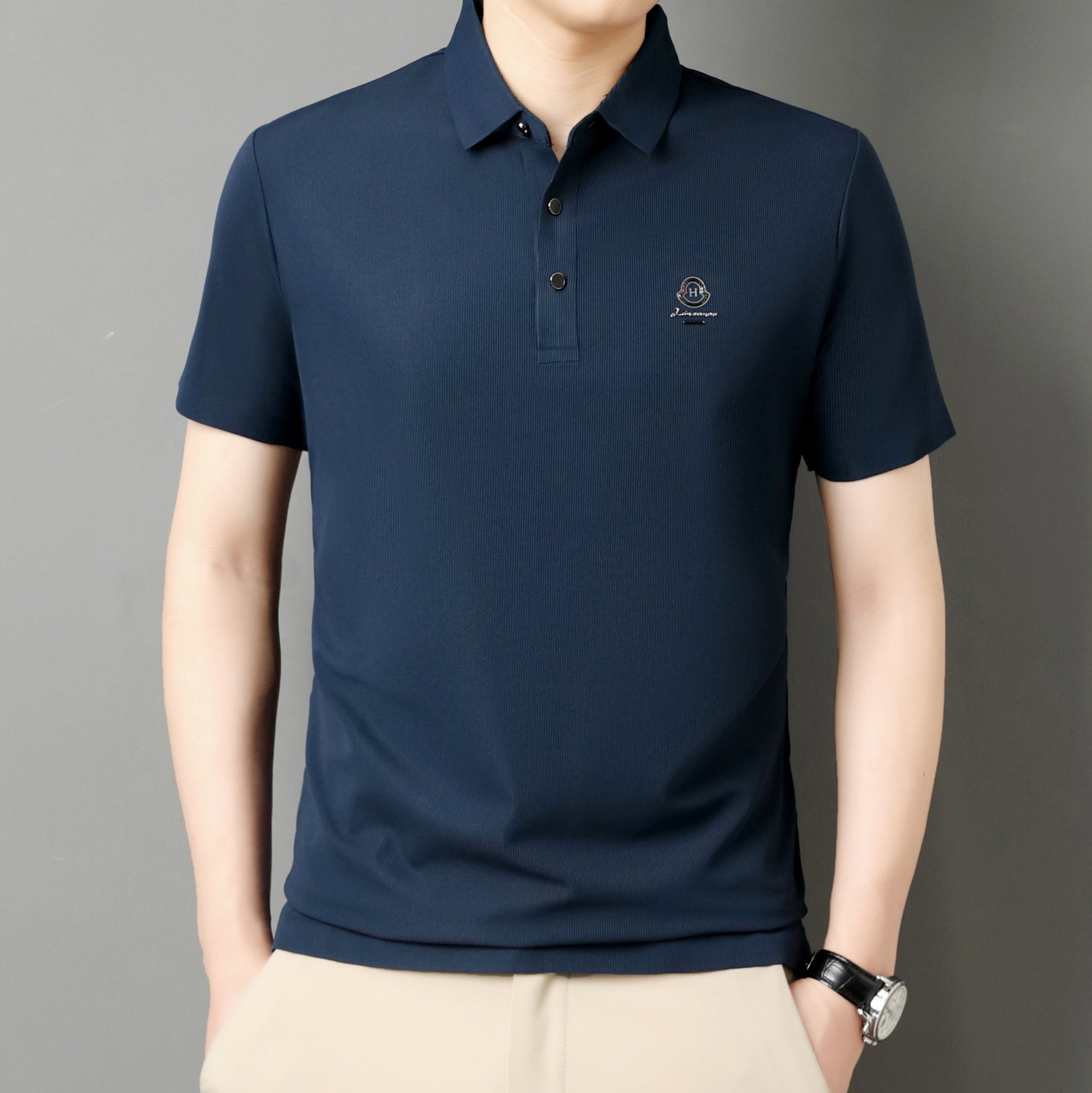 Men’s Premium Solid Color Polo T-Shirt With Short Sleeve, Button Placket - Combraided