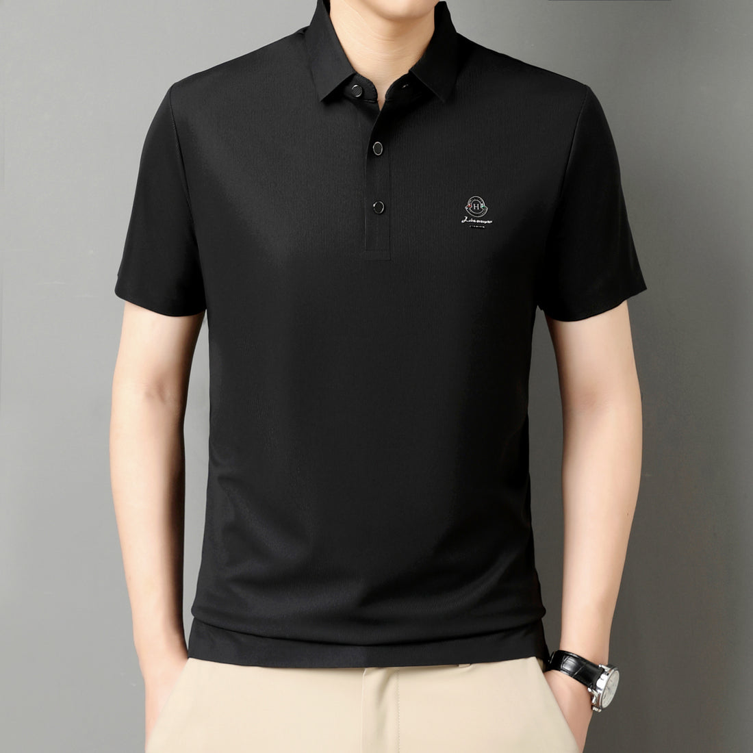 Men’s Premium Solid Color Polo T-Shirt With Short Sleeve, Button Placket